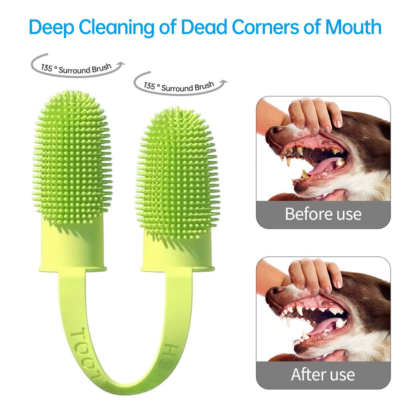 2 Pack Toothbrush for Dog, Finger Toothbrush Kit, 135ºSurround Bristles for Easy Teeth Cleaning, Double-Finger Toothbrush Dental Care for Puppies, Cats and Small Pets 2 Pcs Bule&Green - PawsPlanet Australia