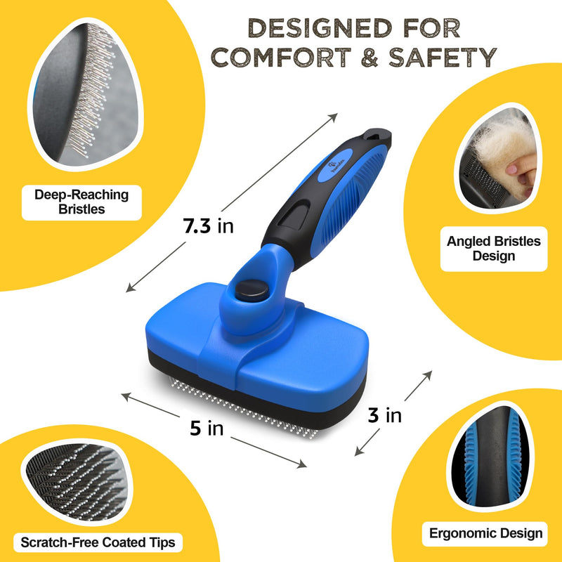 Deshedding Dog Brush for Shedding – Self Clean Cat Brush Deshedding & Grooming Tool for Long Haired and Short Haired Dogs, Slicker Brushes for Dogs, Skin-Friendly, Retractable Bristles, Easy to Clean Blue - PawsPlanet Australia