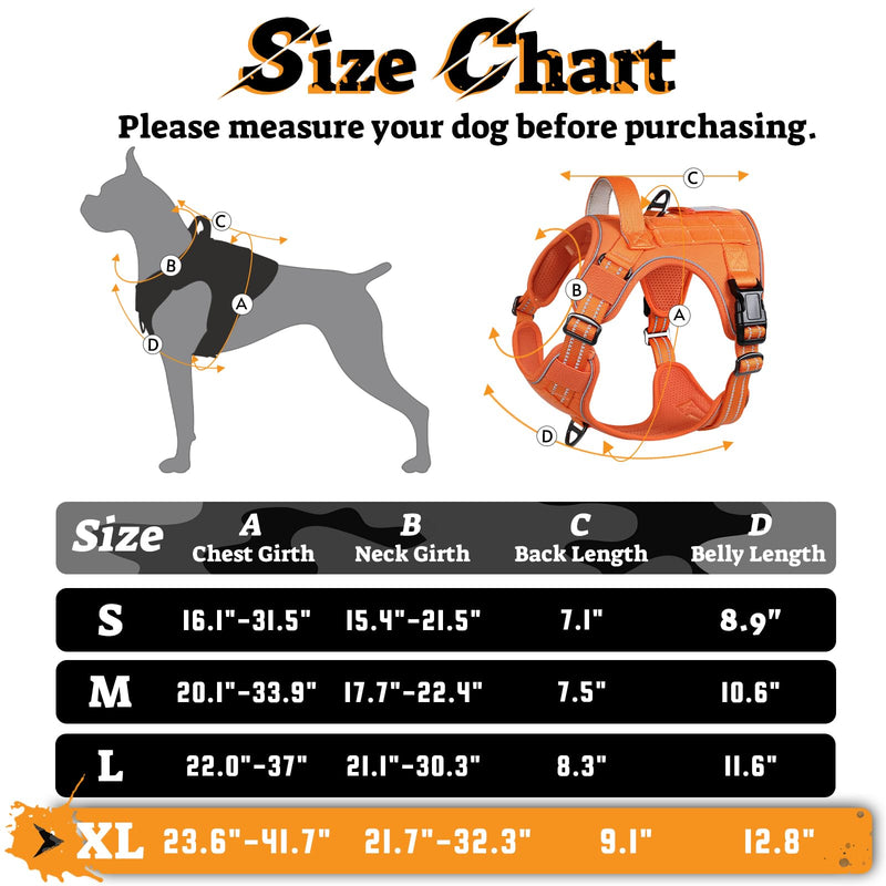 rabbitgoo Dog Harness for Large Dogs No Pull, Tactical Service Pet Vest with Molle and Control Handle, Adjustable and Reflective Military Harness for Easy Walking and Training, Orange, XL X-Large - PawsPlanet Australia