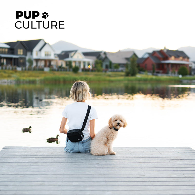 Pup Culture Cross Body Dog Training Treat Pouch | Removable Treat Pouch for Anytime Puppy Training | Built in Poop Bag Dispenser & Used Dog Poop Bag Holder | Stylish Dog Treat Pouch - Black - PawsPlanet Australia