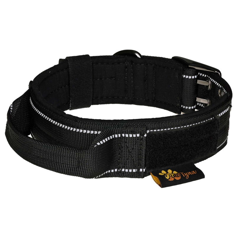 ADITYNA Heavy Duty Dog Collar for Extra-Large Dogs - Reflective Black XL Collar with Handle for Training, and Walking - Wide, Thick, Tactical, Soft Neoprene Padded Extra-Large: Fit 24-30" Neck