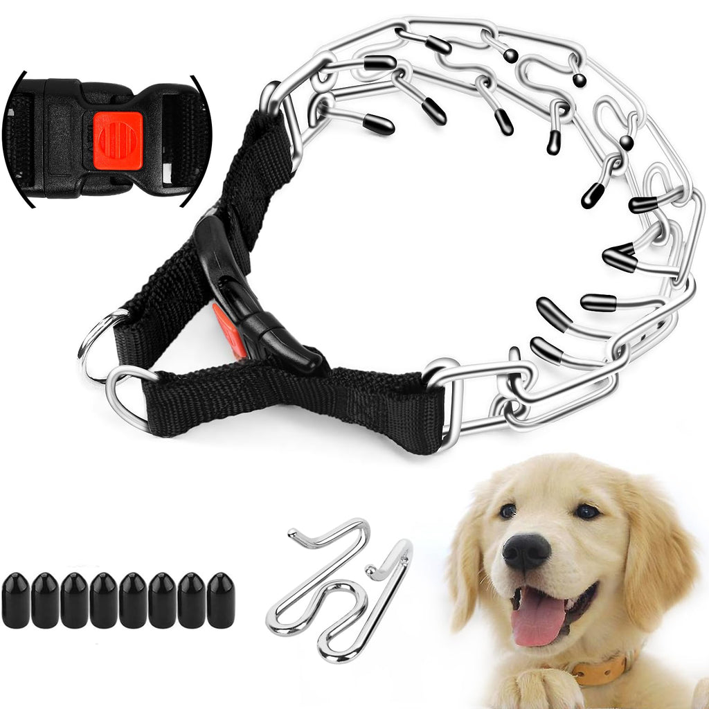 Supet Prong Collar for Dogs, Adjustable Dog Choke Collar Adjustable Dog Pinch Collar with Quick Release Buckle for Small Medium Large Dogs(Packed with One Extra Links) M (Neck: 16"--18'' Weight: around 50 lbs) Metallic