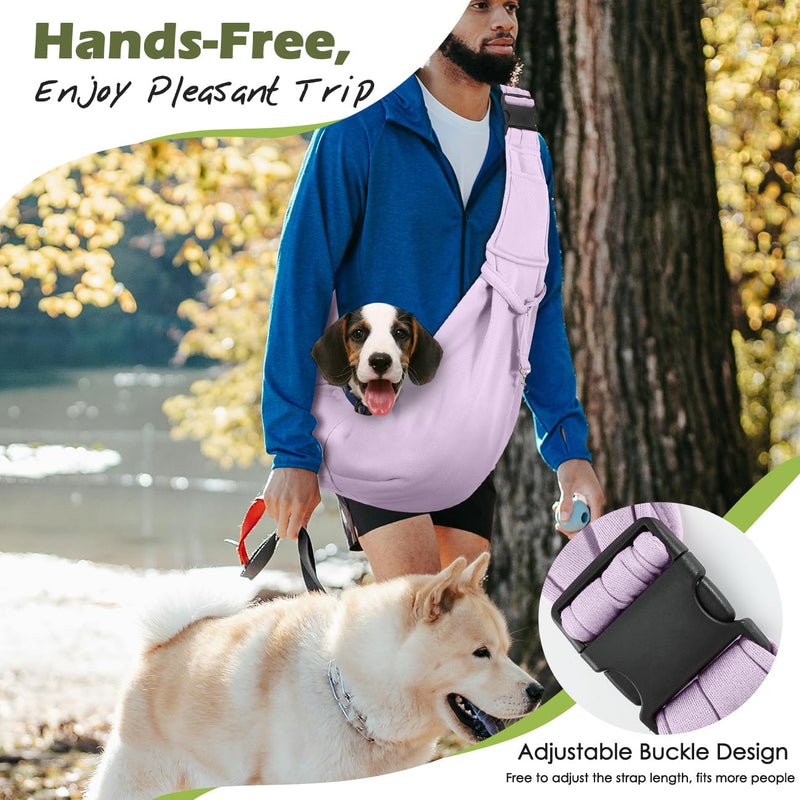Pawaboo Dog Sling Carrier for Small Dogs, Reversible Hand Free Dog Carrier Sling with Adjustable Strap Buckle & Safety Leash, Soft Pouch and Tote, for Carry Small Dogs & Cats, Up to 12lbs,Light Purple Light Purple-Up to 12lbs - PawsPlanet Australia