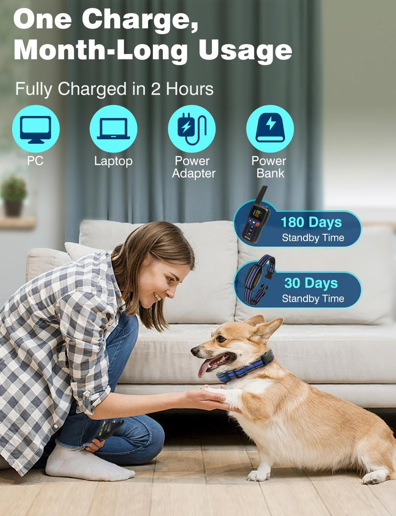 Bark Shock Collar for Dogs, 3300Ft 2-in-1 Bark and Training Collar Combo with Beep, Vibration, Static & Auto Mode, IPX7 Waterproof Automatic Bark Collar for Small Medium Large Dogs (7-120lbs) Blue - PawsPlanet Australia