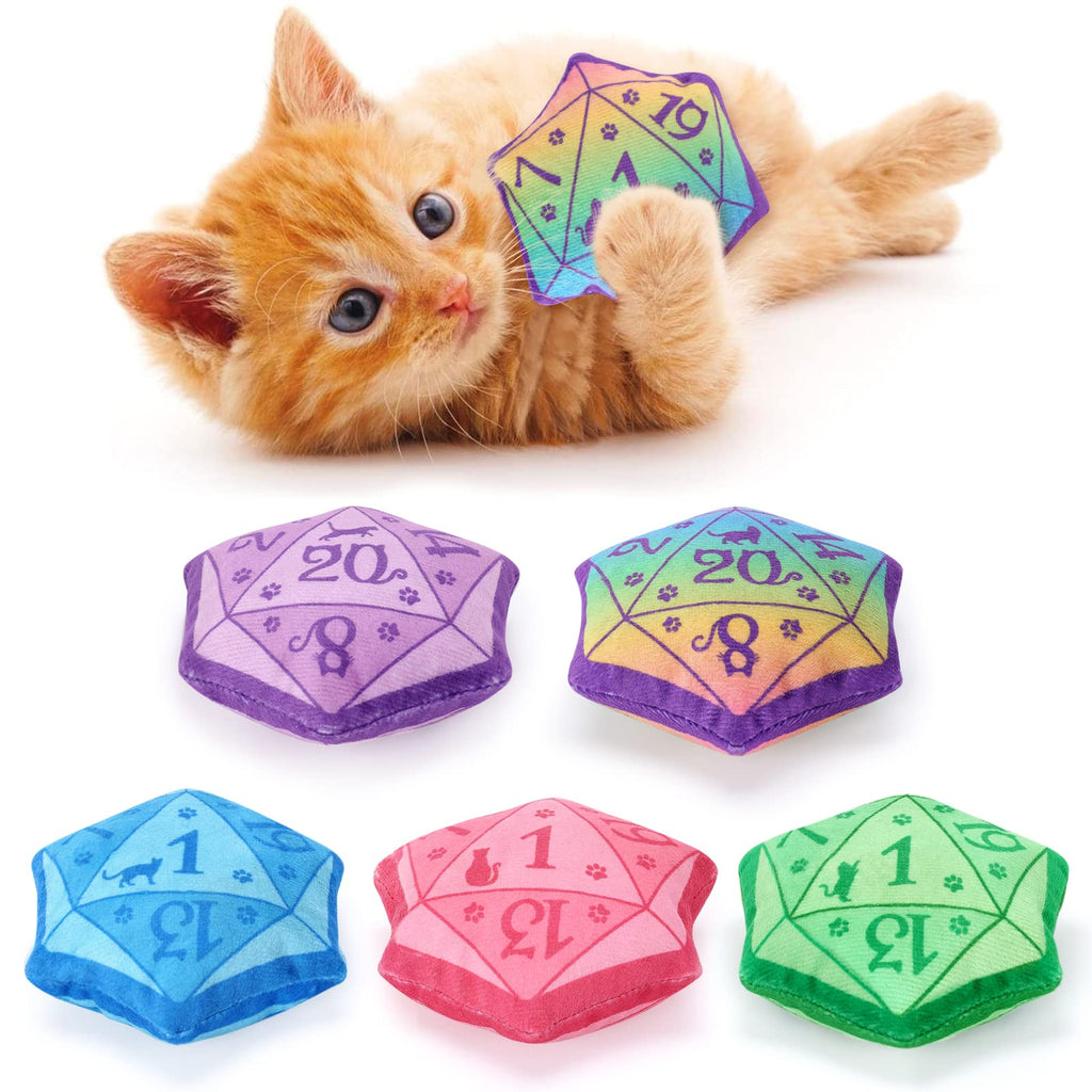 CiyvoLyeen D20 Dice Catnip Toy, DND Interactive Cat Toy for Role Playing Tabletop Game Soft Plush Catmint Kitten Teething Chew Pet Supplies Cat Lover Witchy Wizard Gift Ideas Set of 5