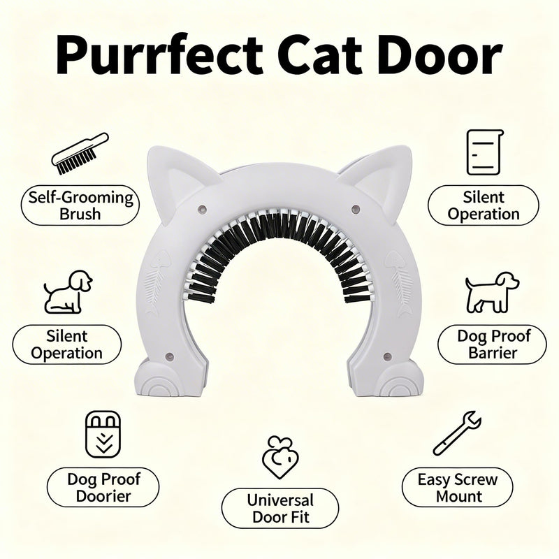 Stainless Steel Large Pet Cat Pass with Grooming Brush for White Cats - Interior Door with Needle