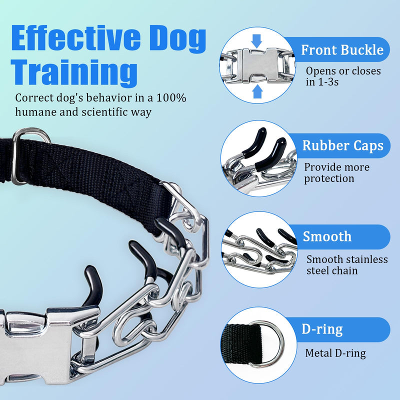 Prong Training Collar for Dogs, No Pull Collar Adjustable Dog Pinch Collar with Quick Release Buckle, for Small Medium Large Dogs, Extra Link and Caps (S: (13'' - 17'') 2.25mm) S: (13'' - 17'')2.25mm