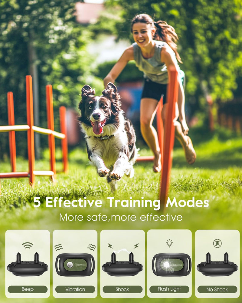 SLOPEHILL Dog Shock Collar,4200FT Dog Training Collar with Remote,IPX8 Waterproof E-Collar with Beep,Vibration,Shock,Flash Light,No Shock Mode,Electric Shock Collar for Small Medium Large Dogs,Green Green