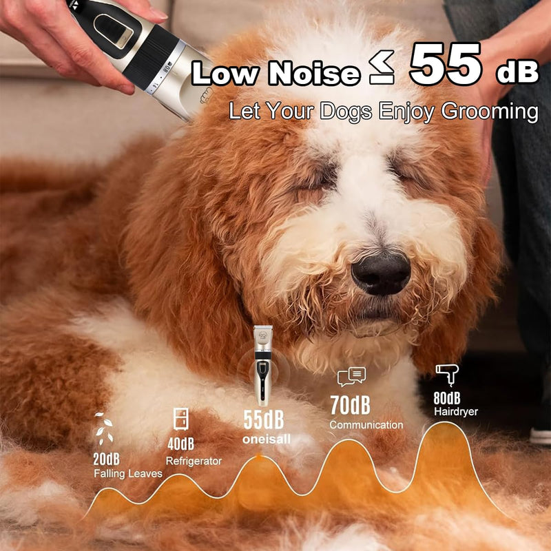 Dog Clippers for Grooming for Thick Heavy Coats/Low Noise Rechargeable Cordless Pet Shaver with Stainless Steel Blade/Waterproof Dog Shaver for Dogs Pets