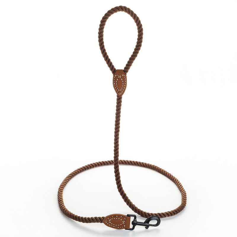 Mile High Life Dog Leash, Braided Cotton Rope Leashes with Leather Tip - Heavy Duty Metal Clasp, 4FT, 1/2" Thick - Wedding, Walking & Training Leash for Small Medium Large Dogs (Dark Brown) 48 Inch-1/2" Cotton Handle-Dark Brown