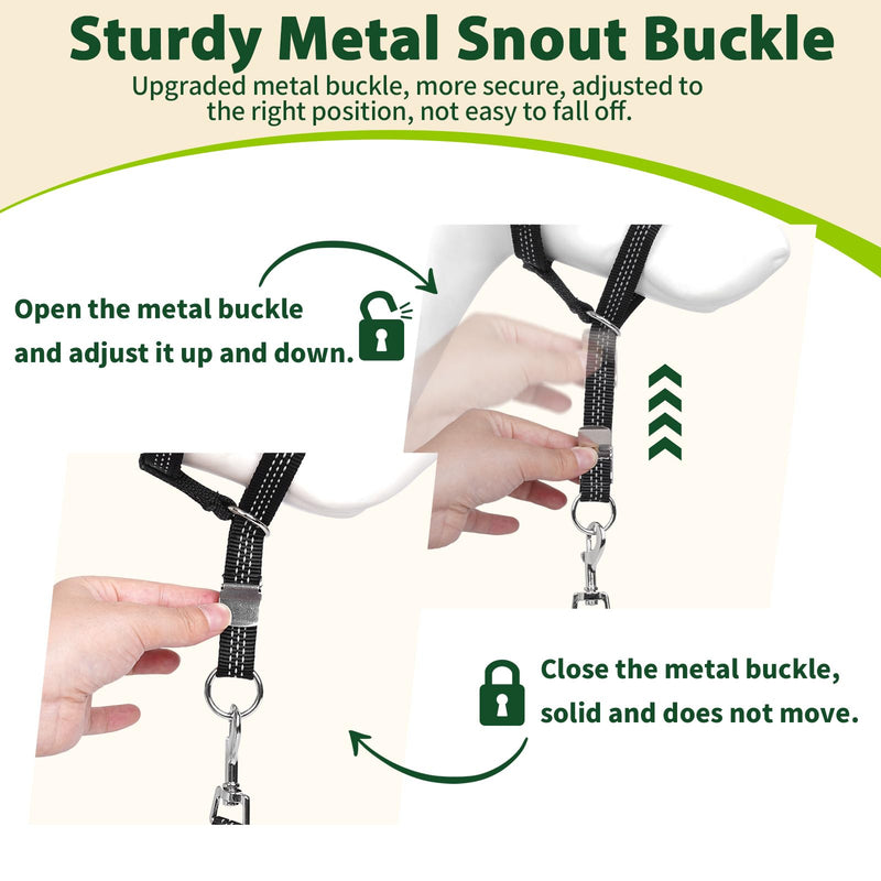 BARKLESS Sturdy No Pull Head Collar for Medium Large Dogs, Gentle Reflective Head Halter with Safety Link, Adjustable Nylon Dog Training Muzzle Leash for Walking Control (Green, L) Green L(Snout 8¾”-10¼”) - PawsPlanet Australia