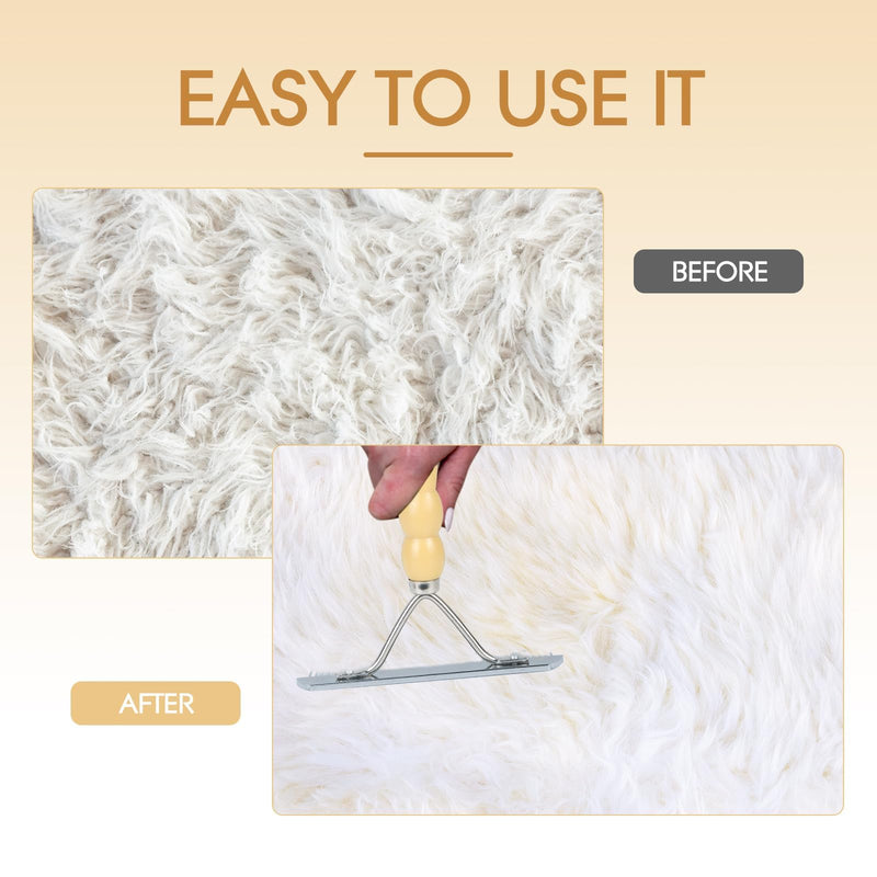 Metal Handheld Carpet Rake for Fluffy Plush, Pet Hair Removal Tool, Reusable Cat & Dog Hair Remover Comb, Brush Scraper Broom for Shag Rugs, Home Cleaning - Efficient Pet Hair Pickup - PawsPlanet Australia