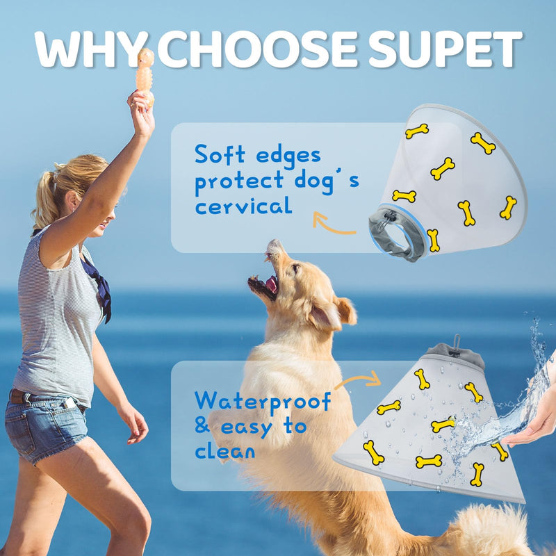 Supet Dog Cone Collar After Surgery to Stop Licking: Adjustable Recovery Elizabeth Collar Alternative for Large Medium Small Dogs, Plastic Pet Head Neck Cone (XS) Yellow XS(Neck: 9.5~11.5")