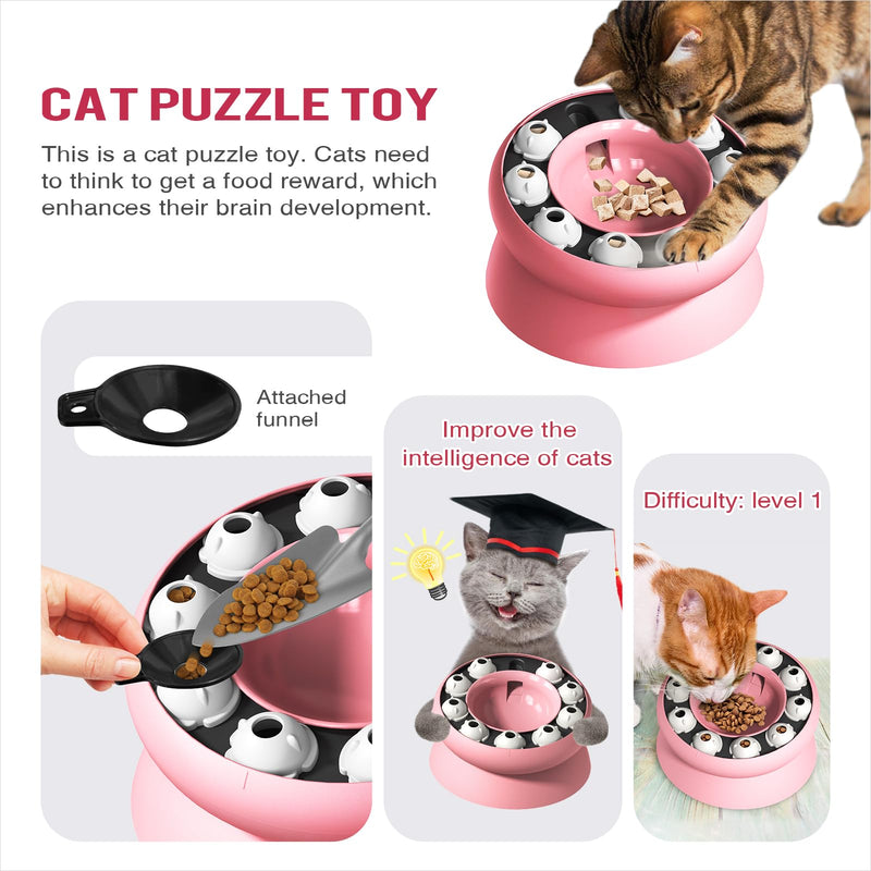 Cat Slow Feeder, Raised Cat Dog Food Bowls with Stand,Cat Puzzles Feeder Rotating Slow Feeder,Non-Slip Food Bowls Slow Eating Cat Feeder Preventing Choking (Pink) pink - PawsPlanet Australia