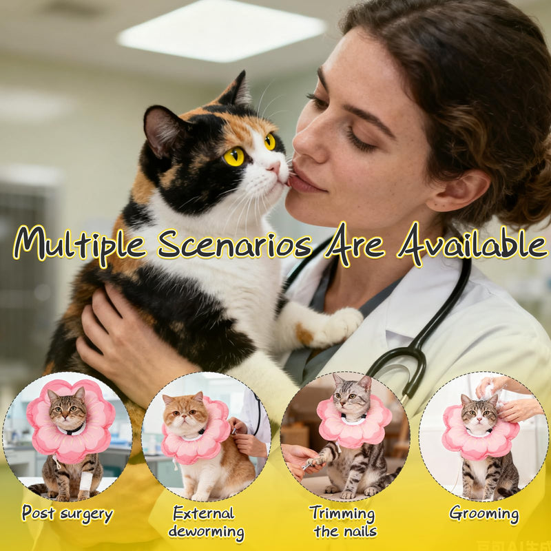 EXPAWLORER Cat Cone Collar Soft, Cat E Collar Recovery After Surgery to Stop Licking, Adjustable Waterproof Cute Neck Elizabethan Pet Kitten Puppy Donut Pillow for Cats Puppy Wound Healing, PinkM Medium Pink