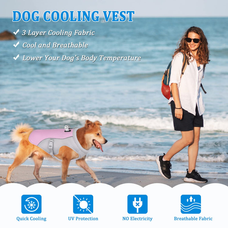 Dog Cooling Vest Breathable Mesh Dog Jacket Summer Cool and Comfortable Dog Coat Adjustable with Reflective Strip Pet Clothes Suitable for Large Medium and Small Dogs (M, New-Pink) Rose clair