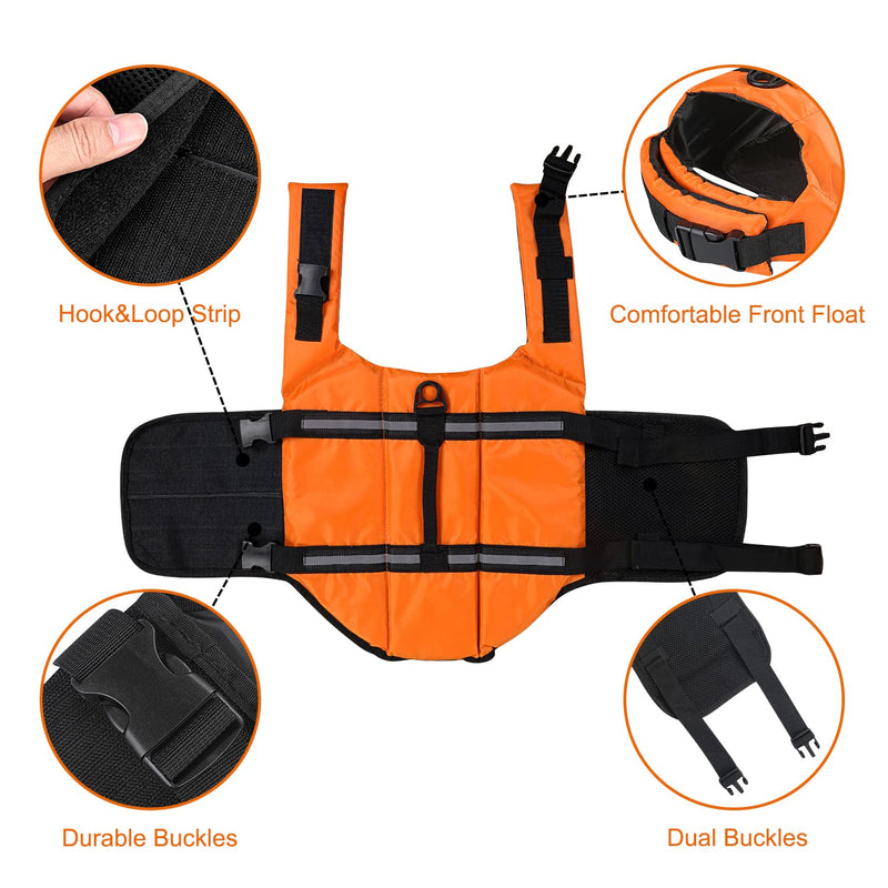 HAOCOO Dog Life Jacket Vest Saver Safety Swimsuit Preserver with Reflective Stripes/Adjustable Belt Dogs Orange,L Large - PawsPlanet Australia