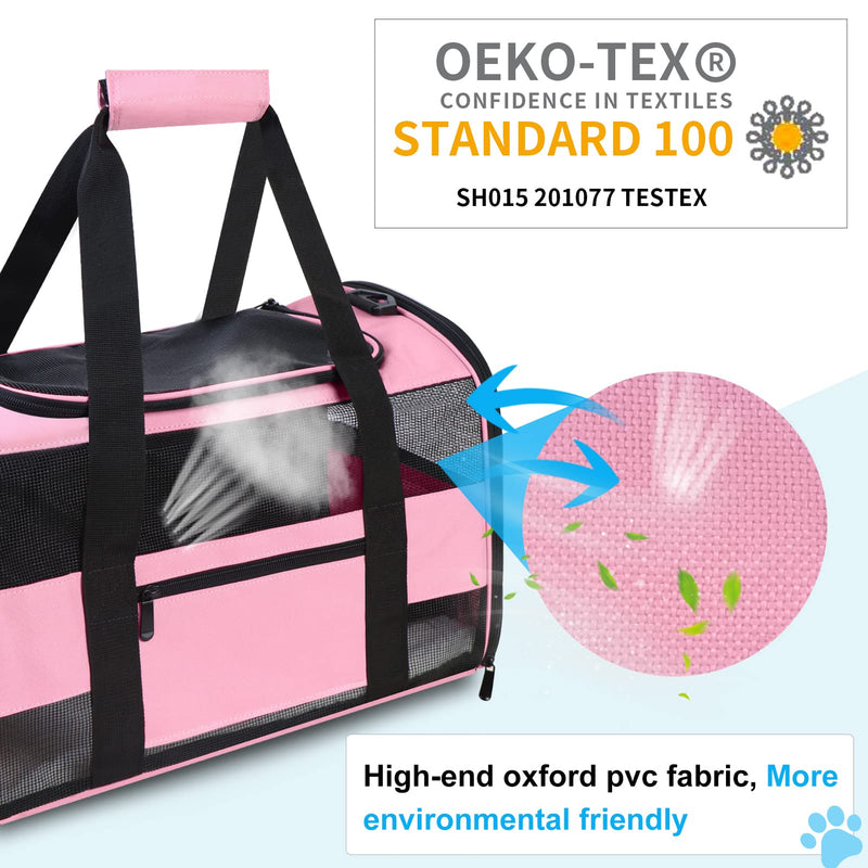 Cat Carrier Pet Carrier Airline Approved for Small Dogs Medium Cats Puppies 15 Lbs Dog Carrier with Reflective Strip, Collapsible Soft Sided Cat Travel Carriers - Pink 17” L x 11” W x 11” H - PawsPlanet Australia
