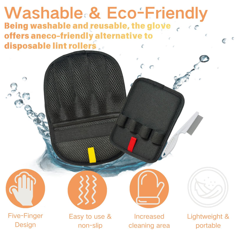 3PCS Pet Hair Removal Gloves for Dogs & Cats, Five-Finger Reusable Electrostatic Magic Brush Clean Pet Hair 2 Pcs Gloves & 1 Comb, Pet Hair Remover Tool for Clothing, Couch, Carpet, Car Seat, Black