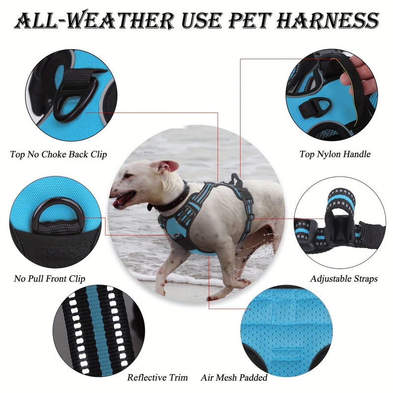 Dog Harness and Leash Set,Eflective and Breathable Pet Harness, Adjustable Comfortable Soft Padded Vest Harness Easy Control with a Free Heavy Duty 5ft Dog Leash. (Sky Bllue, Large) Sky Bllue - PawsPlanet Australia