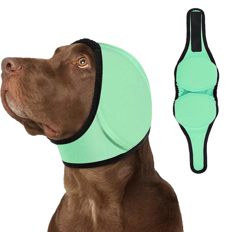Dog Ear Muffs for Noise Protection, Soft Quiet Dog Ear Headband, Dog Ear Covers for Anxiety Relief, Calming No Flap Ear Wraps for Dog Hematoma Fireworks Thunderstorms Bathing Grooming Green Large