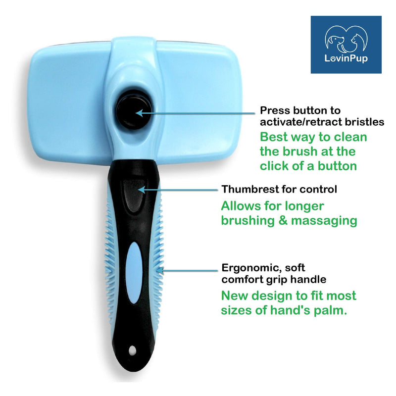 Dog Slicker Brush, Self Cleaning, Shedding and Grooming Tool for Pets, Best Dog Brush with Easily Retractable Bristles to Remove Hair Instantly - PawsPlanet Australia