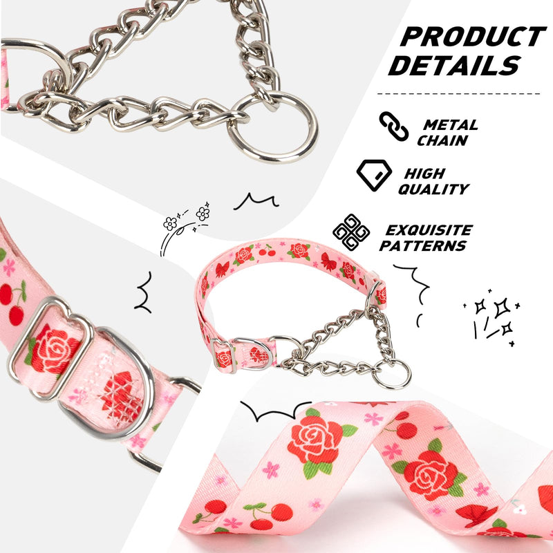 No-Pull Martingale Dog Collar with Chain, Reflective Adjustable Training Collar with Rose Flower Design for Medium, Large, XL Dogs(Medium) - PawsPlanet Australia