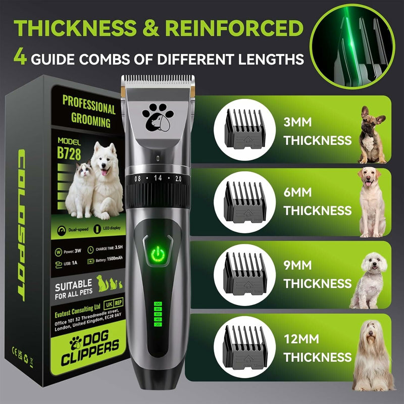 Dog Clippers Cordless, Professional Pet Clippers, 2-Speed Low Noise Dog Grooming Kit, Pet Trimmer for Small Large Thick Hair Dogs Cats Black