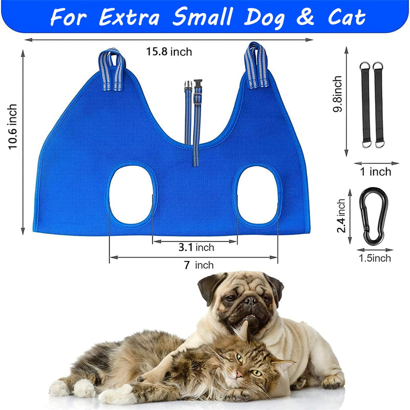FEEGO Pet Grooming Hammock for Small Dogs & Cats, Dog Grooming Hammock, Pet Grooming Sling, Dog Grooming Harness, Pet Nail Clip Bag for Grooming, Cat Grooming Sling for Trimming Nail and Ear/Eye Care XXS (4-6) inch Blue - PawsPlanet Australia