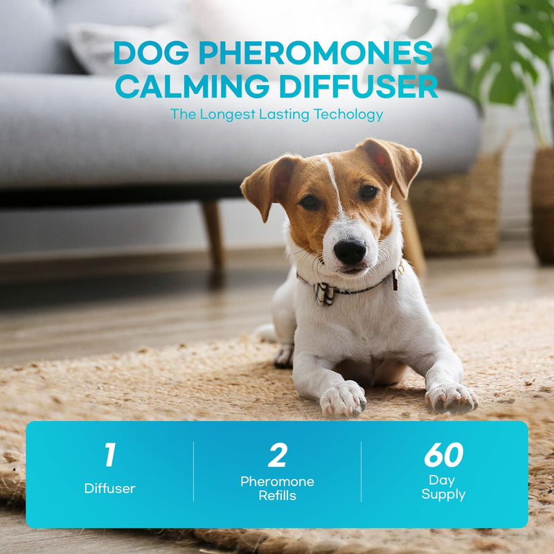 Dog Calming Pheromone Anxiety Diffuser: Dog Calming Pheromones Anti Anxiety Plug Diffuser - Anti Anxiety Calming Pheromone Diffuser for Dogs - Calm Dogs Stress Relief 1 Diffuser & 2 Pheromone Refills Blue