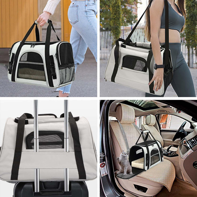 Soft Cat Backpack Carrier, Airline Approved Pet Carrier, Expandable Cat Backpack, Breathable Mesh Cat Travel Bag, Lightweight Vet Visit Carrier for Car Seat, 17 x 10 x 11 inches (Black-Grey) Black-Grey - PawsPlanet Australia