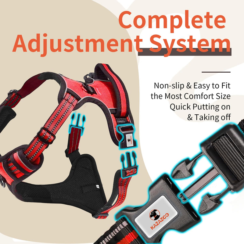 kazazoo Dog Harness, No-Pull Pet Breathable Harness, Adjustable Soft Padded Dog Vest with 2 Leash Clips, Reflective No-Choke Pet, Easy Control Handle for Large Dogs, Red, S - PawsPlanet Australia