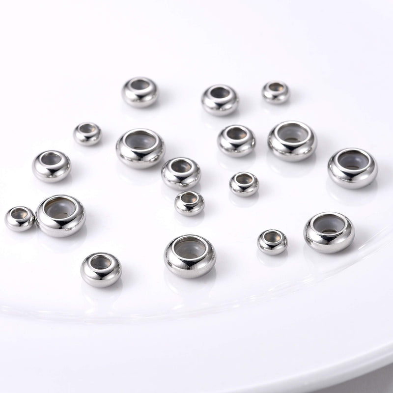 30pcs 3 Size Stainless Steel Rubber Inside Stopper Beads Rondelle Metal Slider Spacer Beads for Charm Bracelet Necklace Jewelry Making - PawsPlanet Australia