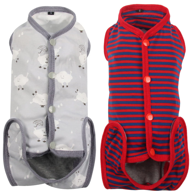 2Pcs Dog Surgery Recovery Suit Substitute E-Collar & Cone,Recovery Onesie Puppy Surgical,Cat Recovery Shirt Dog Wounds Bandages Prevent Licking Dog,XS X-Small(Pack of 2) 2Pcs(Red Stripe+Grey Print) - PawsPlanet Australia