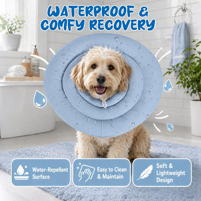 Soft Dog Neck Brace for Neck & Upper Body Wounds, Soft Padded Neck Collar, Waterproof Dog Collar with Leak Protection and Drawstring, Post-Surgery Dog Collar, Dusty Blue (XL)