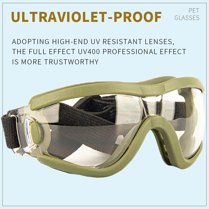 Small Dog Sunglasses with Adjustable Strap UV Protection, Winproof Puppy Sunglasses, Suitable for Dogs Eyes Protection，Soft Dog Goggles Transparent Green-S