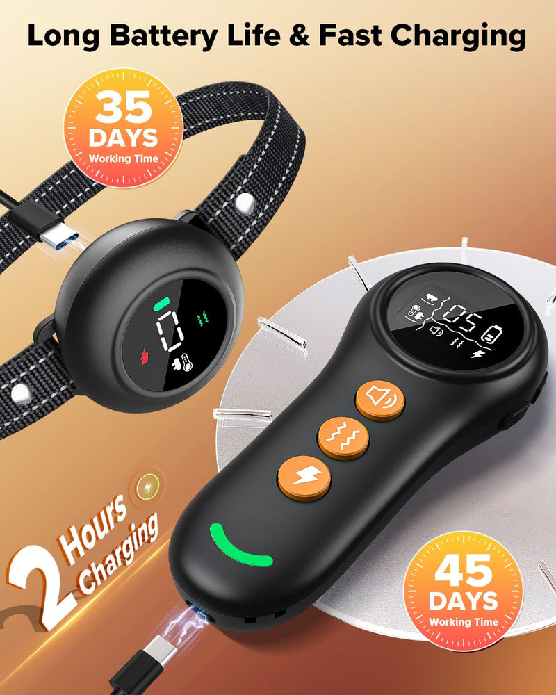 XDX 2-in-1 Dog Shock Collar & Bark Collar – 3300FT Dog Training Collar with Remote, Automatic Anti-Barking, 5 Adjustable Sensitivity Levels, IP67 Waterproof E-Collar for Small Medium Large Dogs Black