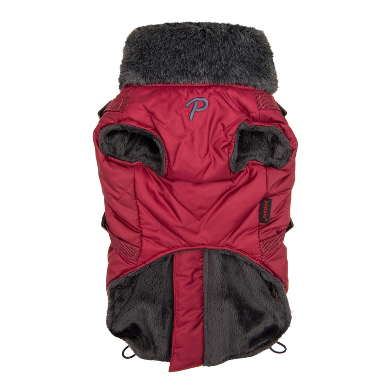 Puppia Isolde Mock Neck Full Zip up Warm Winter Jumper Vest with Integrated Harness for Small and Medium Dogs, Wine, X-Large - PawsPlanet Australia