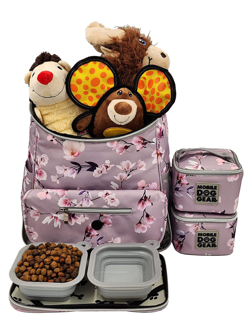 Mobile Dog Gear Week Away Dog Travel Bag Backpack (13"x7"x16", Floral) - Includes 2 Pet Food Storage Containers + 2 Collapsible Dog Water Bowls - Airline Approved Travel Accessories, Great for Trips Floral Print - PawsPlanet Australia