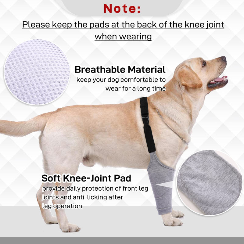 Dog Recovery Suit Front Legs, Dog Recovery Sleeve After Surgery with Elastic Band, Protective Elbow Protector for Medium Large Dogs, Dog Cone Alternative to Stop Licking Leg Wounds,Grey,L L(Sleeve Length:9.1") A-Light Grey - PawsPlanet Australia