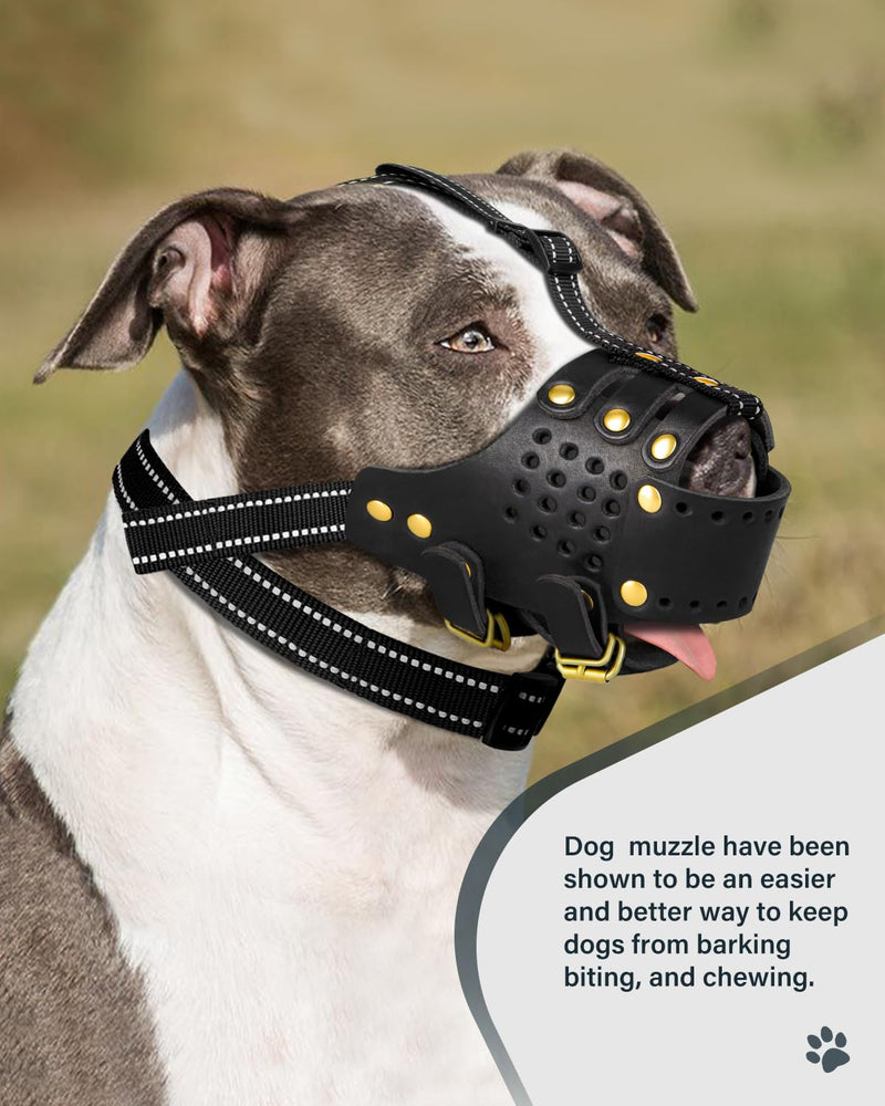 Dog Muzzle, Leather Basket Soft Muzzles Medium Large Breeds, Pitbull Dog Muzzle Amstaff Muzzles Staffordshire Terrier, German Shepherd Dalmatian Doberman Adjustable Breathable Muzzles for Dog (L) L