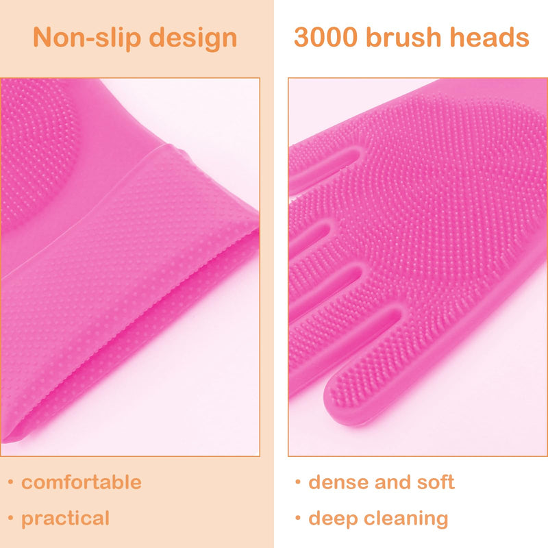 Pet Grooming Gloves, Dog Bathing Gloves with High-Density Teeth, Heat Resistant Silicone Cat Hair Remover with Enhanced Five Finger Design, Bathing and Massaging for Dogs and Cats (Pink) Pink