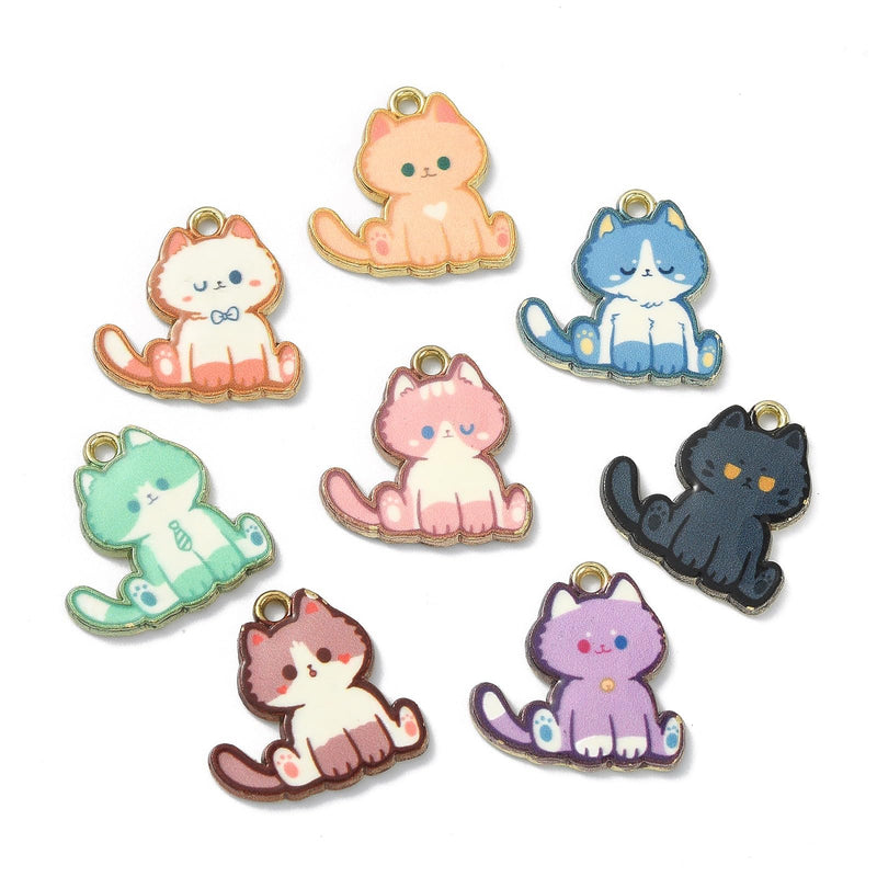 KitBeads 16pcs 8 Styles Kitten Charms Cartoon Animal Pet Charms Flower Printed Mini Cat Charms for Jewelry Making Bracelets Bulk Mini Kittened-16pcs-8 Styles - PawsPlanet Australia