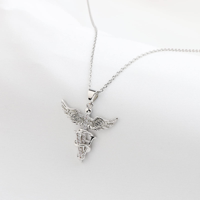 bobauna Veterinary Caduceus Pendant Necklace Vet Tech Jewelry Appreciation Gift for Veterinarian Nurse With Message Card Vet noun necklace - PawsPlanet Australia