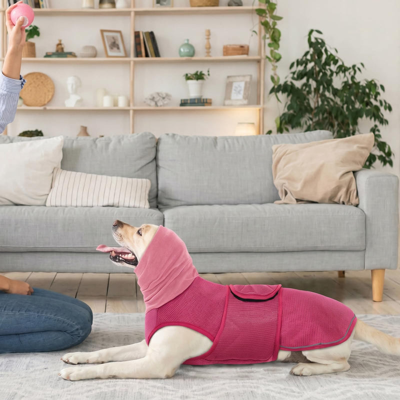 IECOii Dog Calming Shirt,Dog Separation Anxiety Jacket Soft Compression Hoodie for Anxious Dogs Compression Shirt Noise Cancelling Dog Ear Muffs Calming Wrap for Dog Ear Infection Recovery RoseRed XL XL(Chest Girth:26.77"-31.50")