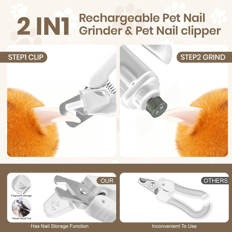 2-in-1 Dog Nail Clipper and Grinder with LED Light, USB Rechargeable Quiet Electric Pet Nail Trimmer for Dogs Cats with Safety Guard - PawsPlanet Australia
