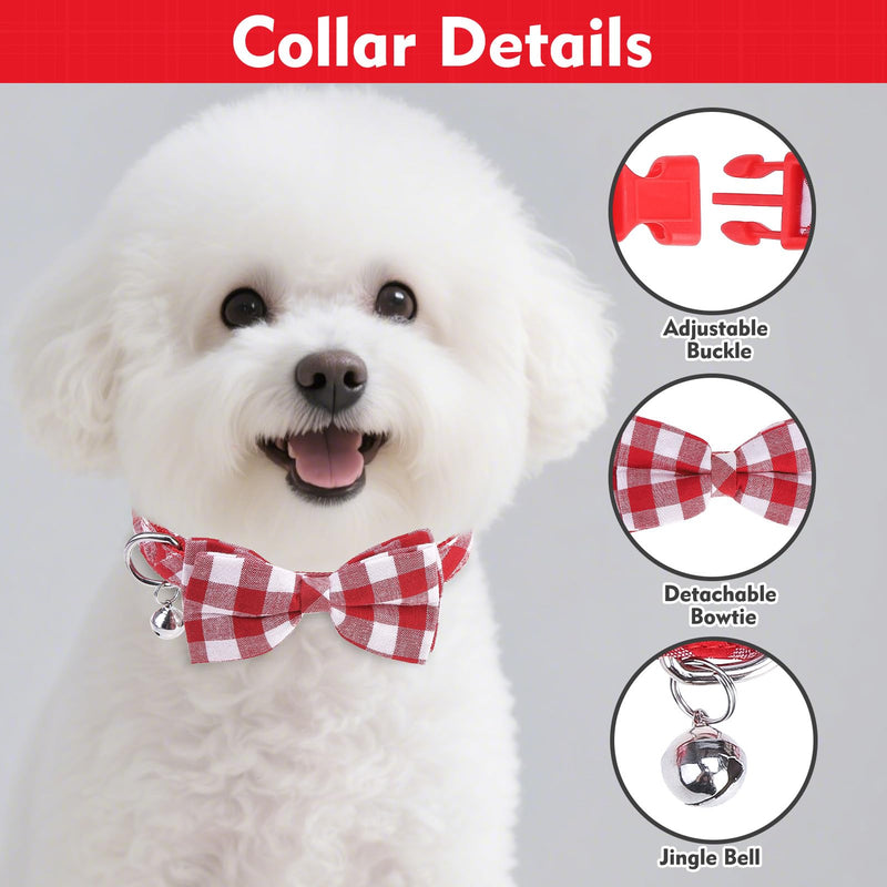EXPAWLORER Cute Dog Harness Collar Leash Set - Red Girl Dog Harness Checkered Step-in Design, Detachable Bow Pet Collar, Adjustable No-Choke Lightweight Mesh Vest for Cats Puppy Small Dogs, S Red (with Collar) - PawsPlanet Australia