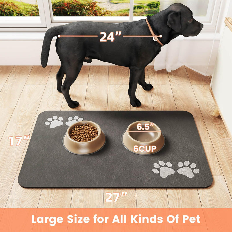 Pet Feeding Mat-Absorbent Pet Placemat for Food and Water Bowl, Dog Food Mat with Waterproof Rubber Backing, No Stains Quick Dry Water Dispenser Mat for Dog and Cat, Dark Gray-12"x20" 12"x20" - PawsPlanet Australia