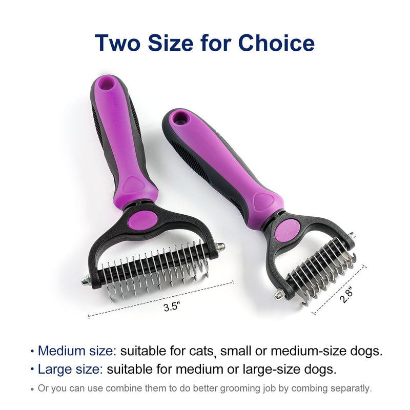 WePet Grooming Rake for Dogs & Cats, Double-Sided Deshedding Brush, Extra-Wide Dematting Tool, Slicker Comb for Undercoat & Loose Hair Removal, Reduces Shedding by 95%, Purple, Large - PawsPlanet Australia