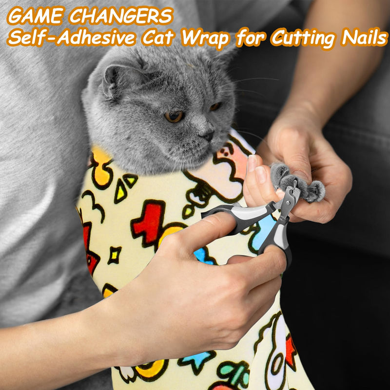 BABORUI Cat Grooming Wrap for Cutting Nails - Self-Adhesive Cat Swaddle Wrap with Nail Clipper Nail Cover, Anti-Scratch Cat Burrito Wrap for Nail Trimming, Cat Grooming Supplies - PawsPlanet Australia
